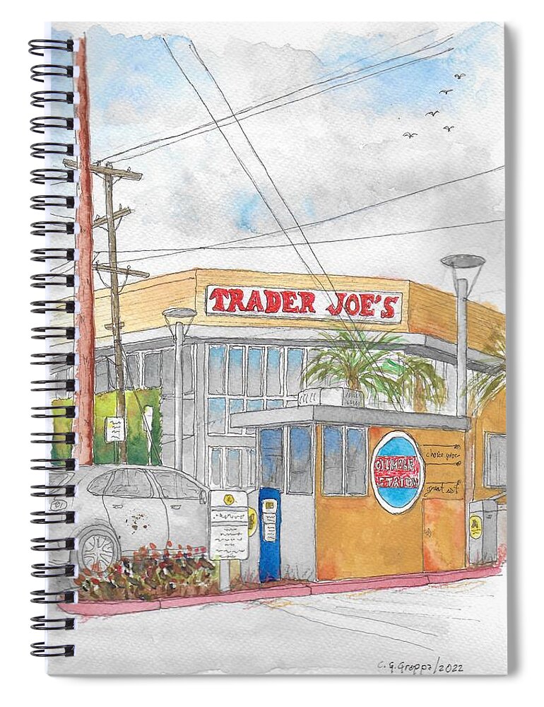 Trader Joe's Spiral Notebook featuring the painting Trader Joe's, Fairfax and 3rd, Los Angeles, California by Carlos G Groppa