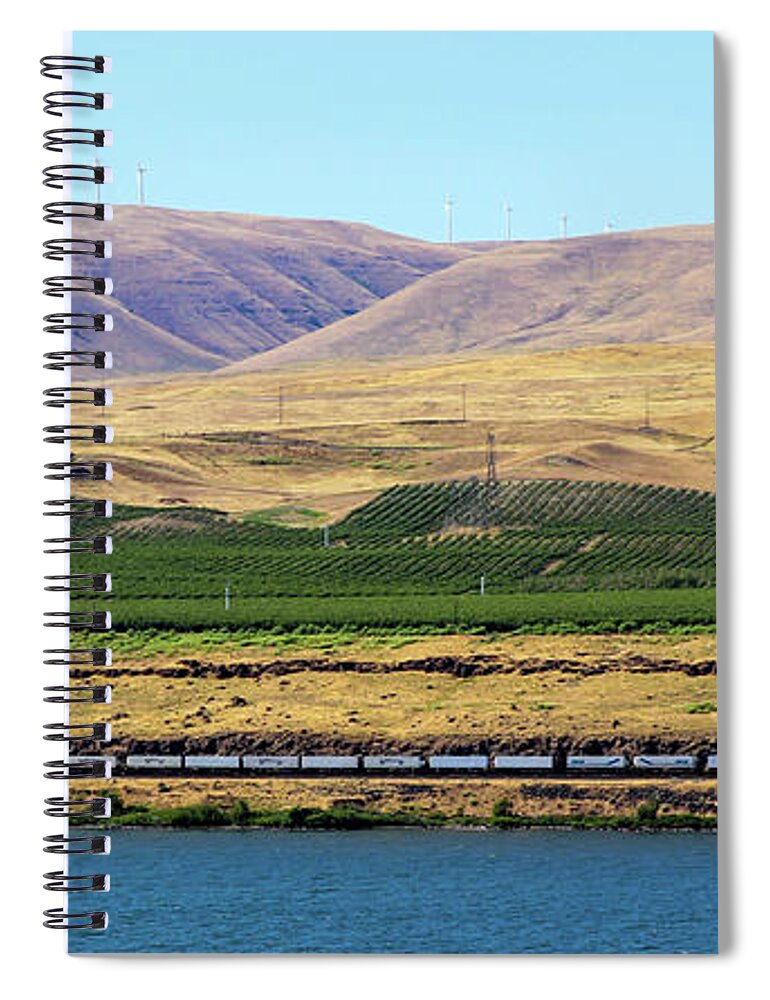 Columbia River Spiral Notebook featuring the photograph Train on the Columbia River by Mary Anne Delgado