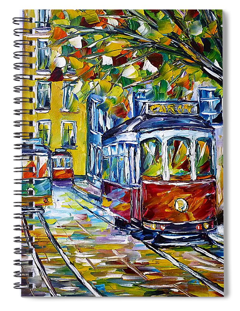 Lisboa Spiral Notebook featuring the painting Tram In Lisbon III by Mirek Kuzniar