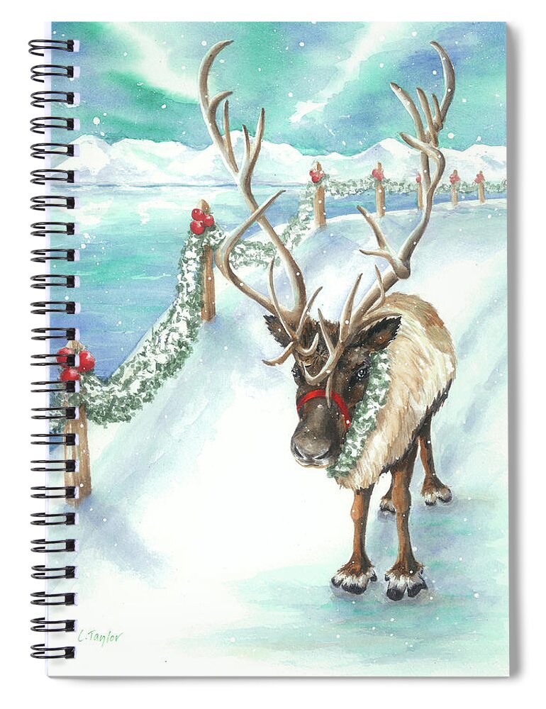 Reindeer Spiral Notebook featuring the painting Tranquil Trek by Lori Taylor