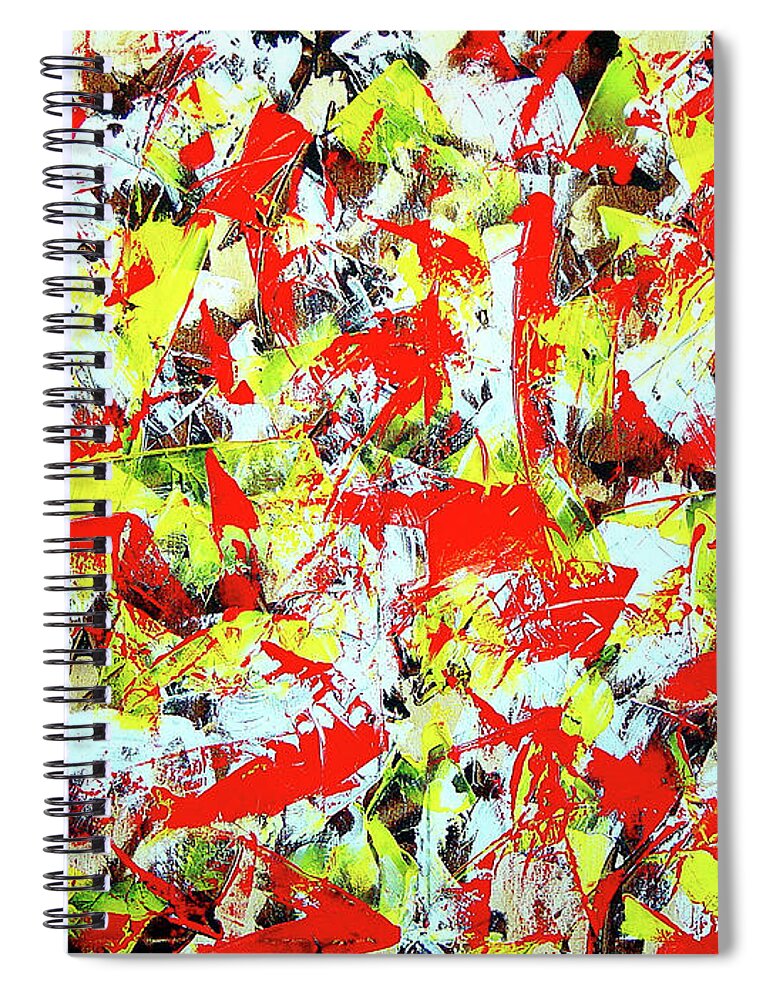 Yellow Spiral Notebook featuring the painting Transitions with Yellow Brown and Red by Dean Triolo