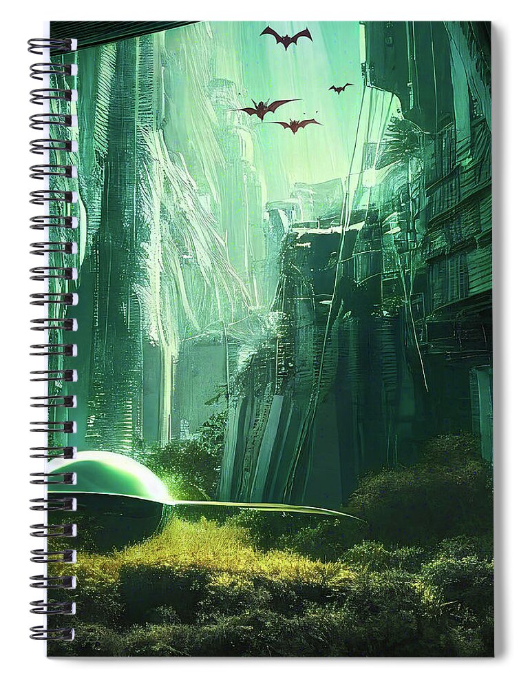 Ai Spiral Notebook featuring the digital art Trapped in a Hole in Desert City by Micah Offman