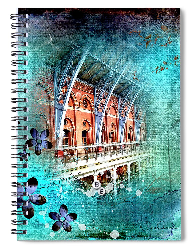 London Spiral Notebook featuring the mixed media Travelling Times - St Pancras by Nicky Jameson