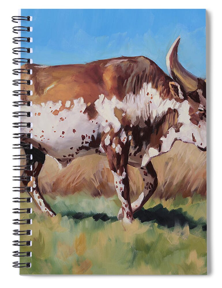Steer Spiral Notebook featuring the painting Traversing the Pasture by Jordan Henderson