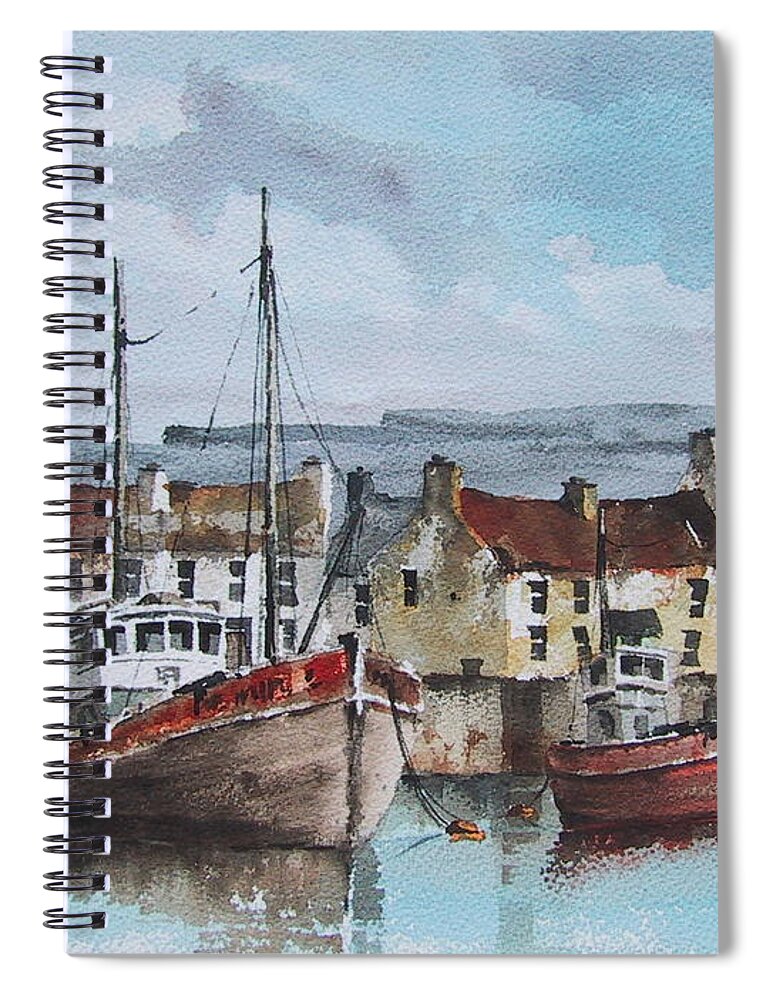  Spiral Notebook featuring the painting Trawlers in Inismore, Aran by Val Byrne