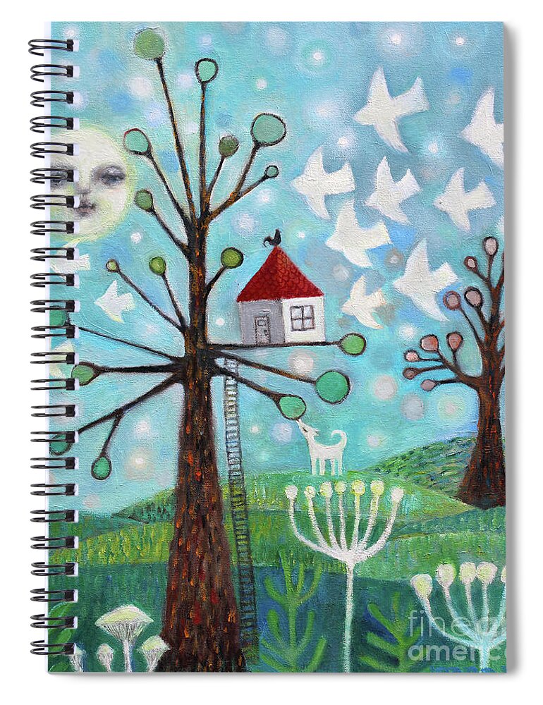 Treehouse Spiral Notebook featuring the painting Tree house by Manami Lingerfelt