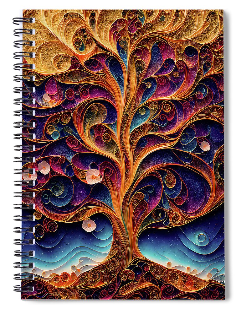 Tree Of Life Spiral Notebook featuring the digital art Tree of Life - Paper Quilling by Peggy Collins