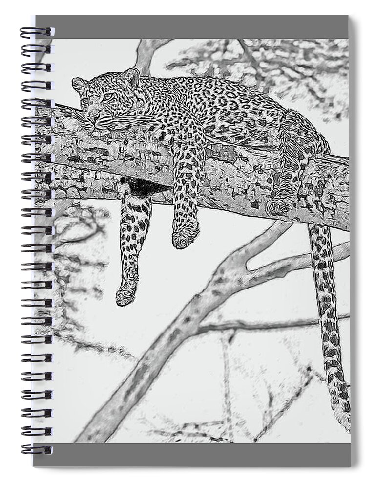 African Wildlife Digital Art Spiral Notebook featuring the digital art Treed Leopard by Larry Linton