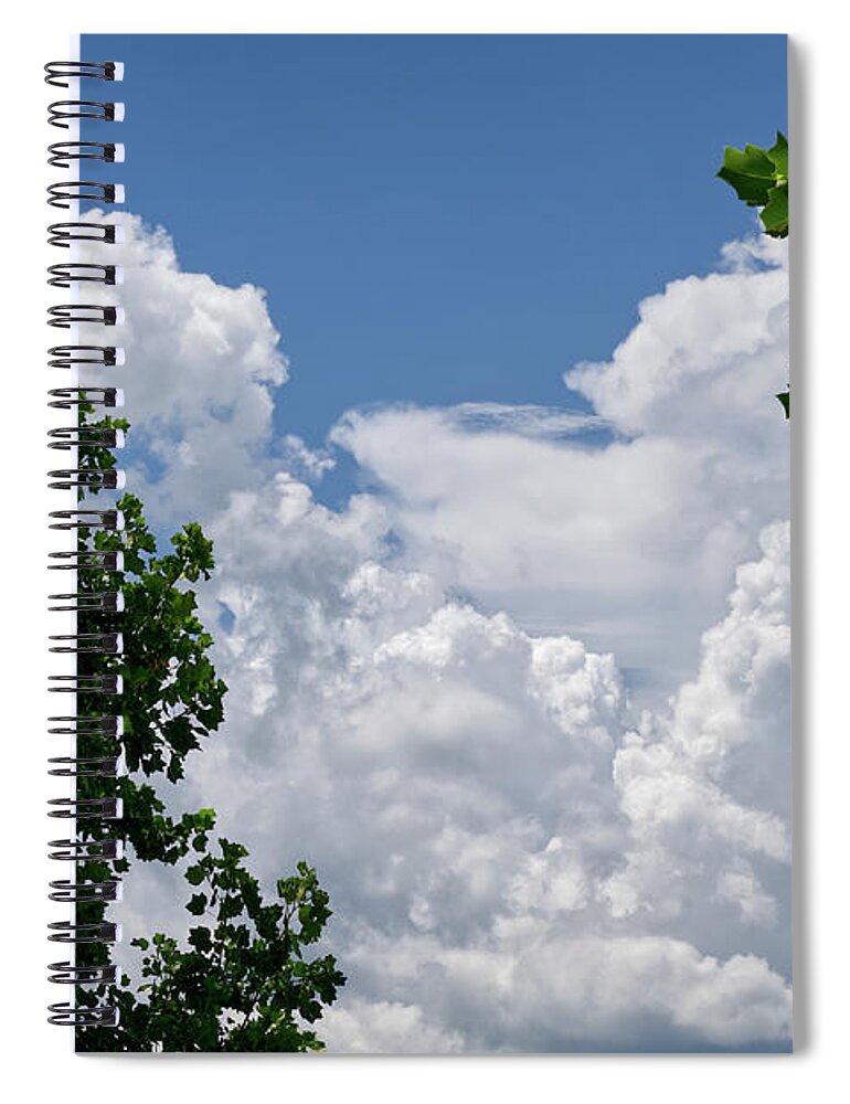 Green Tree Leaves Spiral Notebook featuring the photograph Trees Clouds Sky by Phil Perkins
