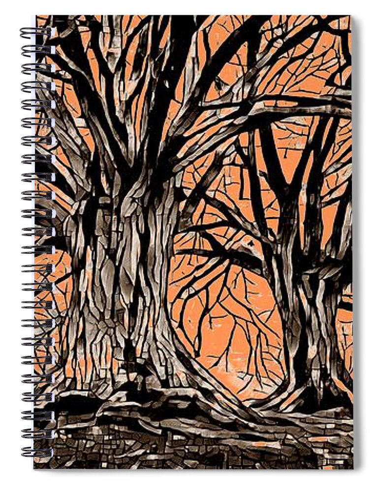 Tree Spiral Notebook featuring the mixed media Trees Design 261 by Lucie Dumas
