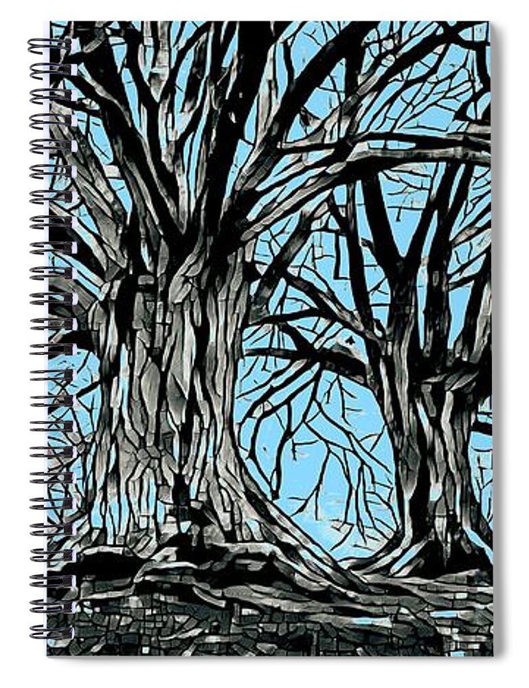 Tree Spiral Notebook featuring the mixed media Trees Design 262 by Lucie Dumas