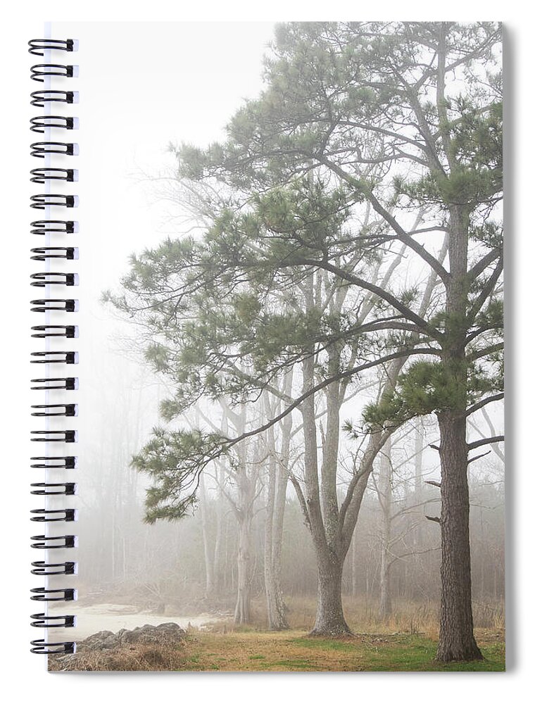 Trees Spiral Notebook featuring the photograph Trees in Fog Along the Banks of the Neuse River-Eastern North Carolina by Bob Decker