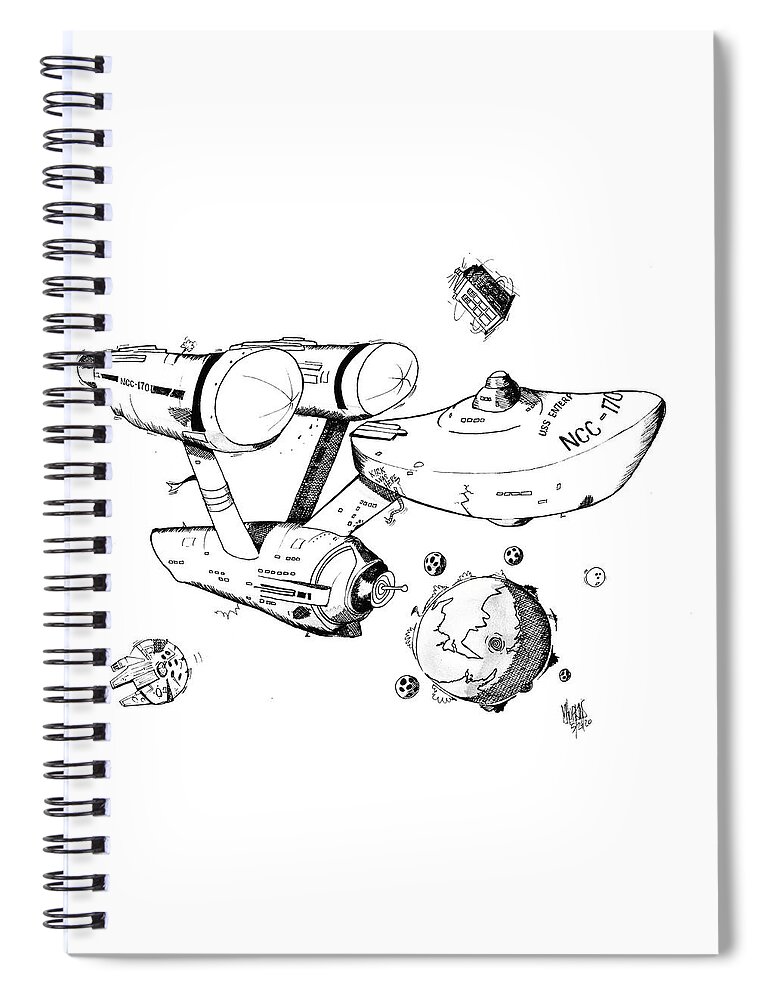 Star Trek Spiral Notebook featuring the drawing Trek Black and White by Michael Hopkins