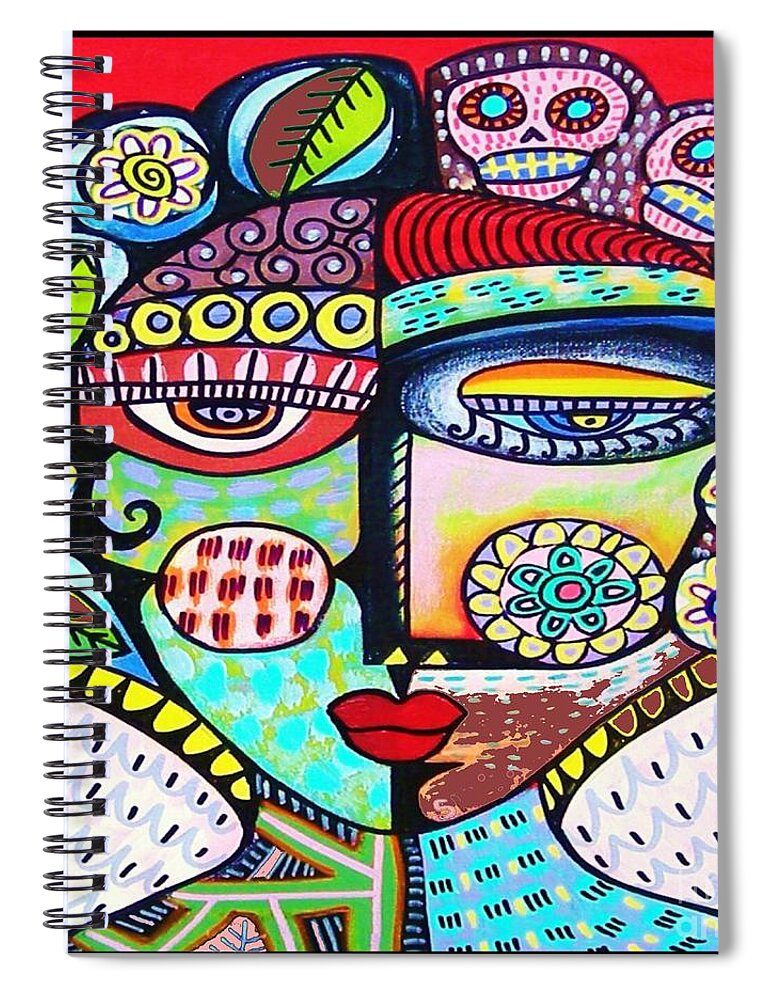 Mythological Blood Spiral Notebook featuring the painting Mythological Blood Sugar Skull Angel. The Giver of Sustenance by Sandra Silberzweig