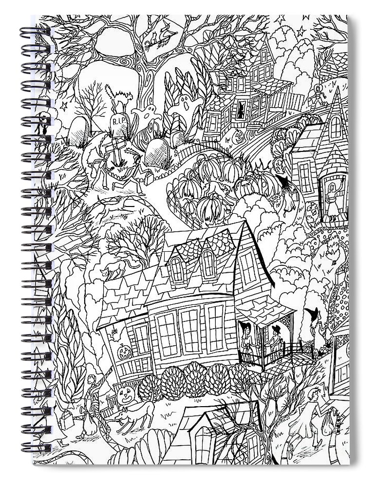 Halloween Spiral Notebook featuring the painting Trick Or Treat coloring illustration Halloween by Debbie Criswell