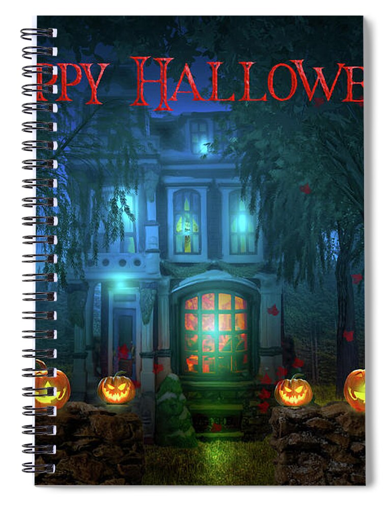 Halloween Spiral Notebook featuring the digital art Trick Or Treat - Greeting by Mark Andrew Thomas