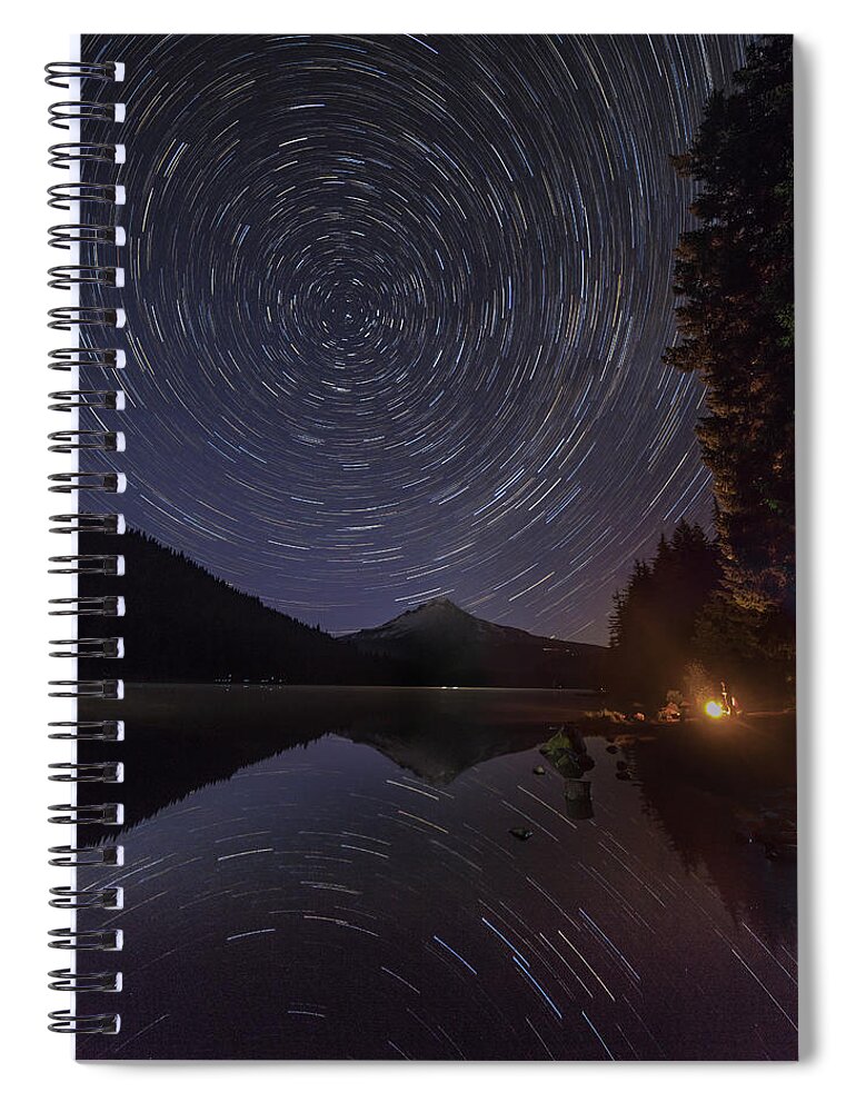 Trillium Lake Spiral Notebook featuring the photograph Trillium Lake Star Trails Re Edit by Joe Kopp