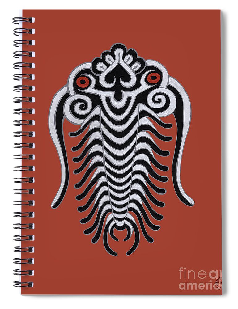 Sea Creature Spiral Notebook featuring the painting Trilobite. Red by Amy E Fraser