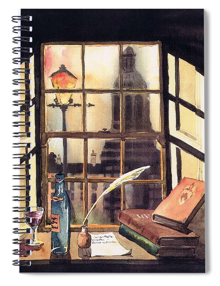  Spiral Notebook featuring the painting Trinity Window, Dublin by Val Byrne