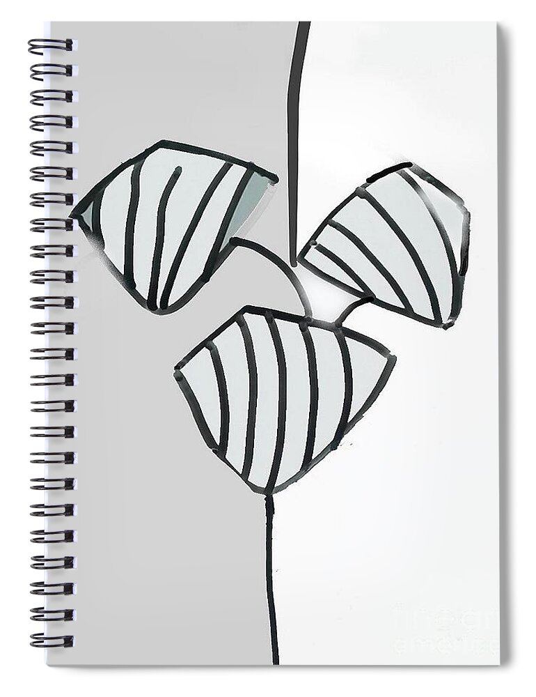 Black And White Spiral Notebook featuring the drawing Trio - abstract tulips art by Vesna Antic by Vesna Antic
