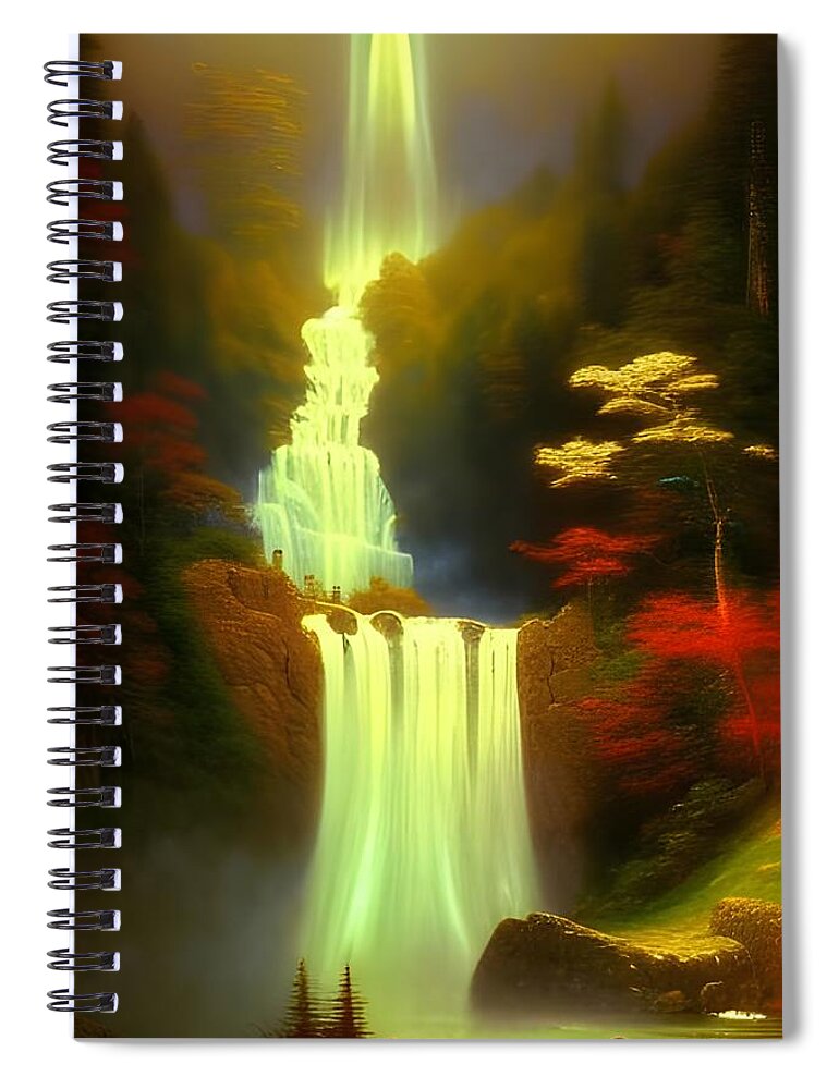 Digital Spiral Notebook featuring the digital art Triple Waterfall by Beverly Read