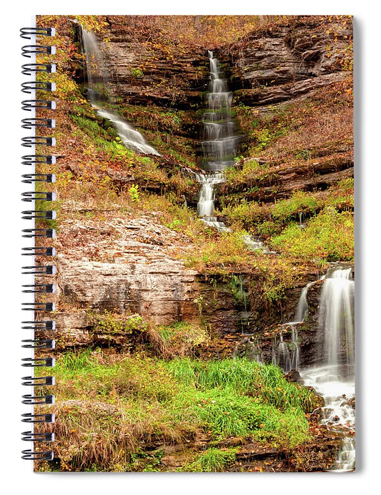 Missouri Waterfall Spiral Notebook featuring the photograph Triple Waterfall in Dogwood Canyon Nature Park - Lampe Missouri by Gregory Ballos