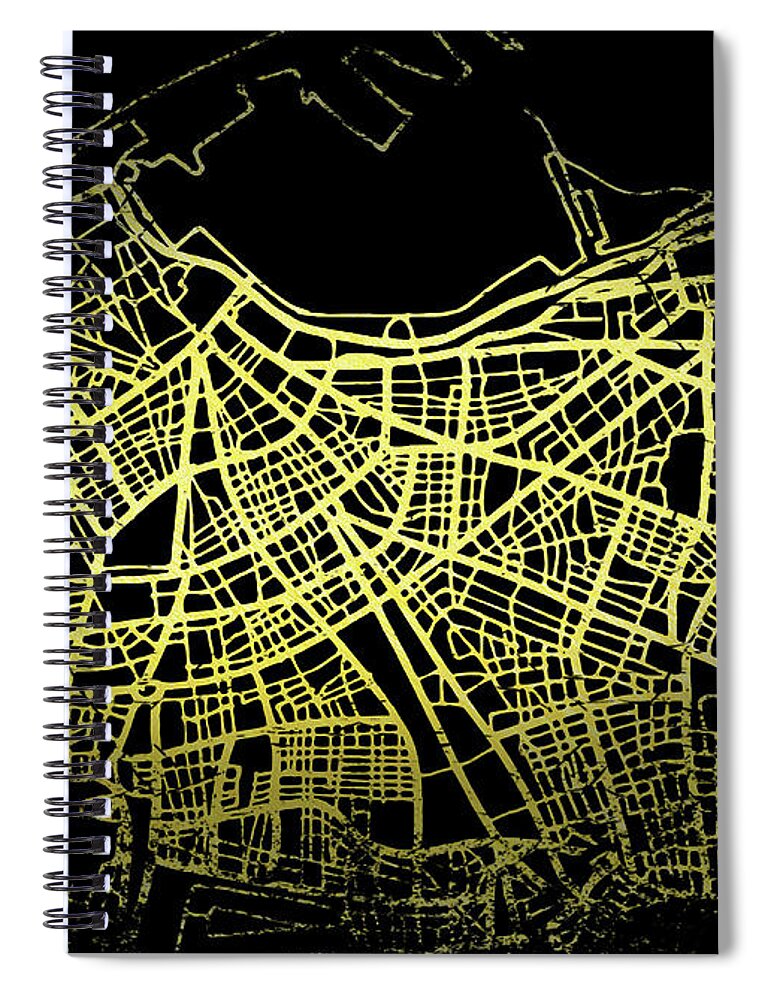 Map Spiral Notebook featuring the digital art Tripoli Map in Gold and Black by Sambel Pedes