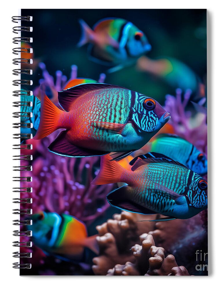 Tropical Spiral Notebook featuring the digital art Tropical Fish IV by Jay Schankman
