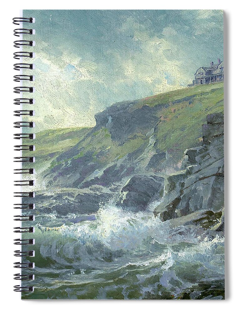 Oil On Canvas Spiral Notebook featuring the digital art TROST RICHARDSView of the Artist_s Home, Graycliff, Newport, Rhode I by Celestial Images