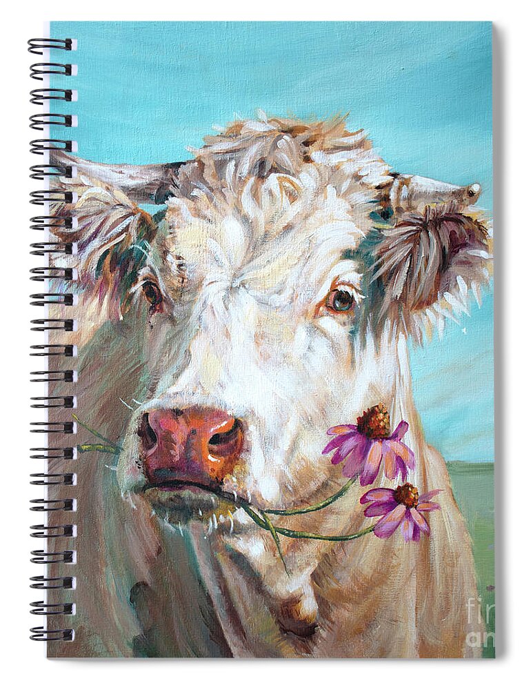 Cow Spiral Notebook featuring the painting Trouble 5.0 - Cow Painting by Annie Troe