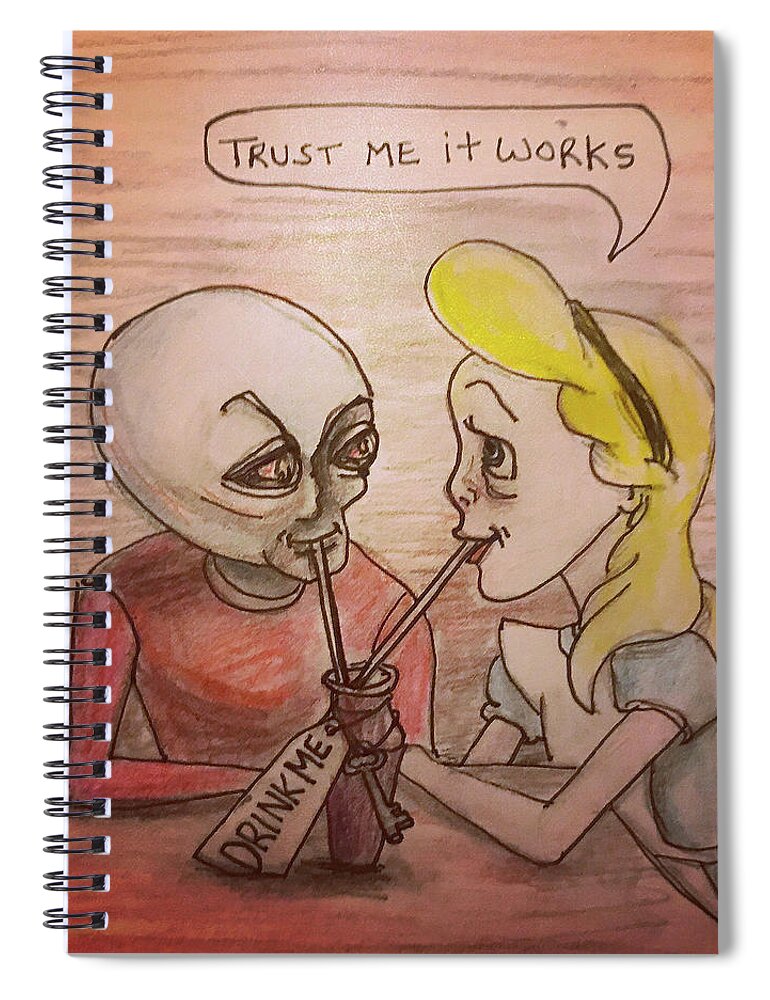 Alice In Wonderland Spiral Notebook featuring the drawing Trust me by Similar Alien