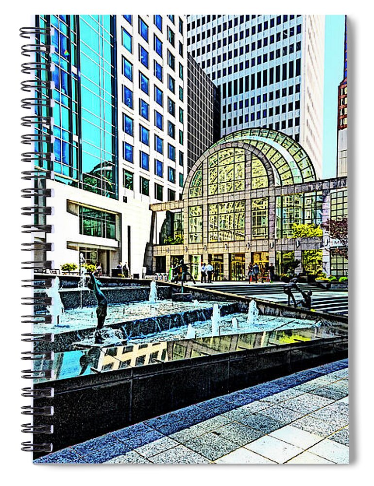 Architectural-photographer-charlotte Spiral Notebook featuring the digital art Tryon Street - Uptown Charlotte by SnapHappy Photos