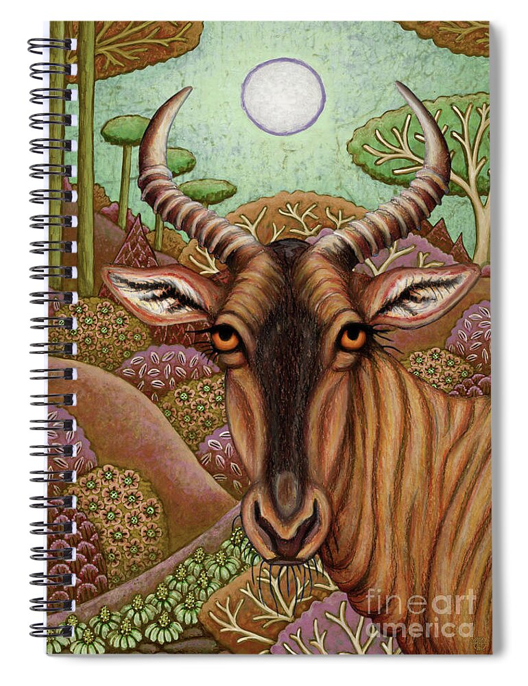 Antelope Spiral Notebook featuring the painting Tsessebe Antelope Adventure by Amy E Fraser
