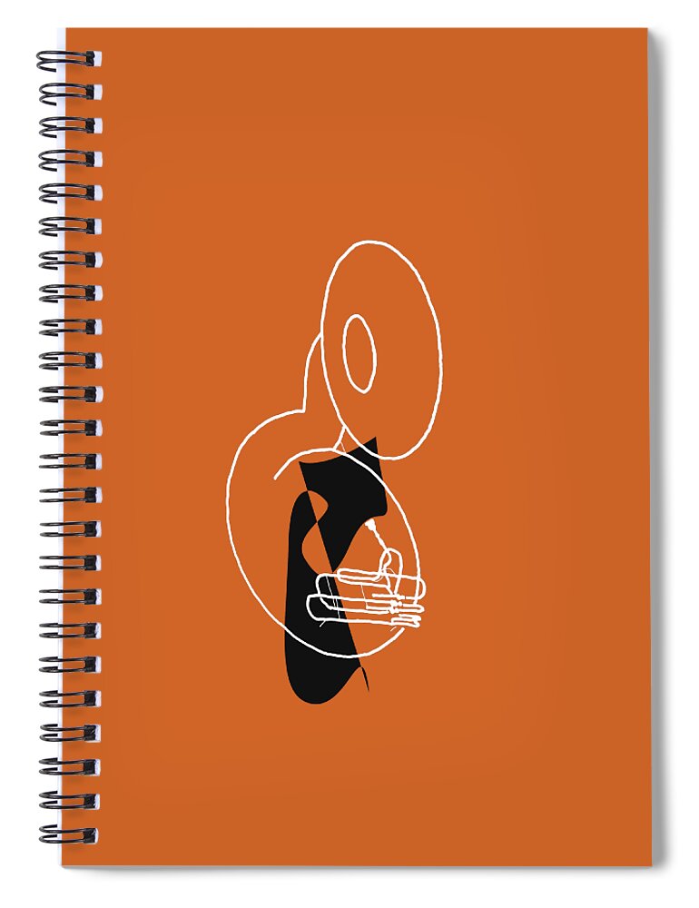 Tuba Lessons Spiral Notebook featuring the digital art Tuba in Orange by David Bridburg