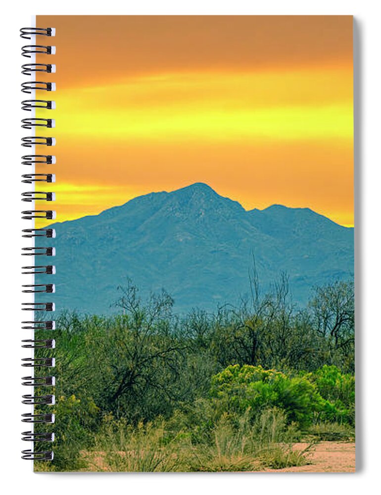 Mark Myhaver Photography Spiral Notebook featuring the photograph Tucson Mountains Sunset 25044 by Mark Myhaver