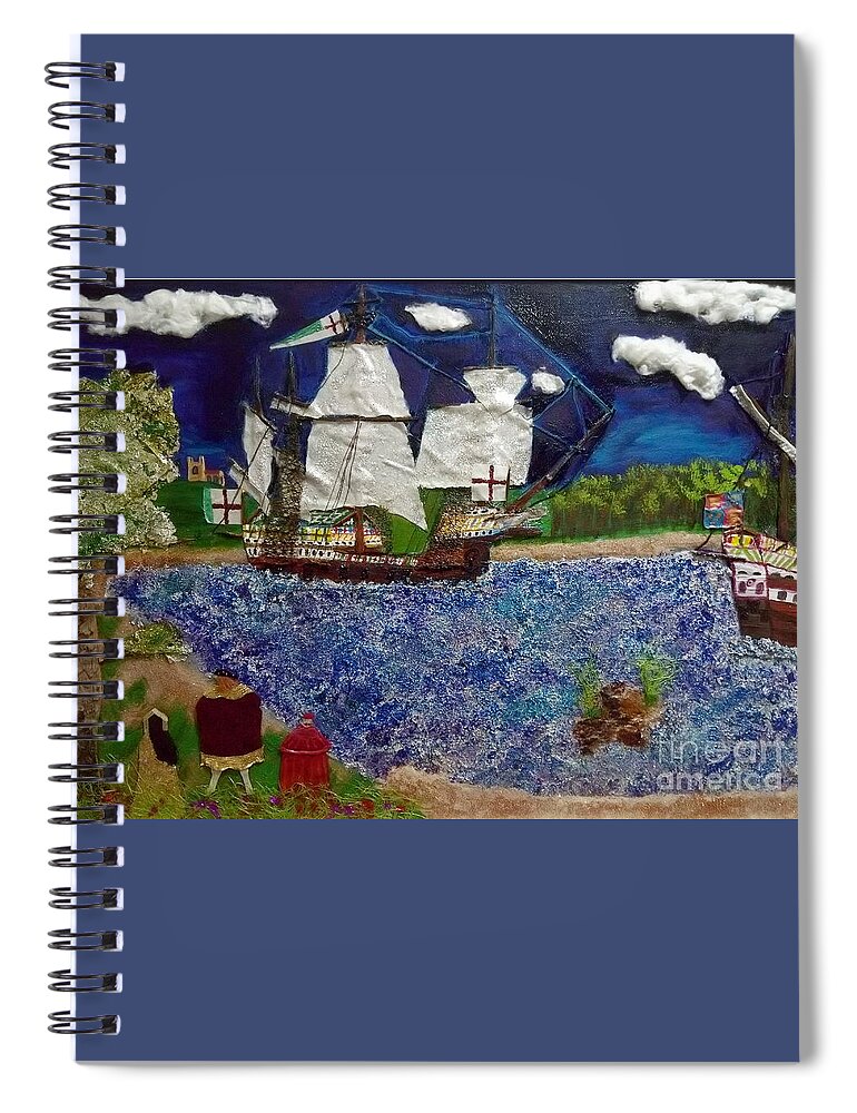 Ship Spiral Notebook featuring the mixed media Tudor Rose by David Westwood