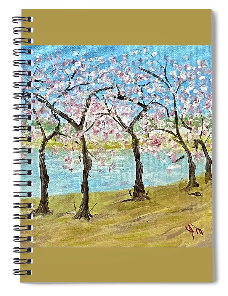 Cherry Blossoms Spiral Notebook featuring the painting Tuesday 2002 Full Bloom by John Macarthur