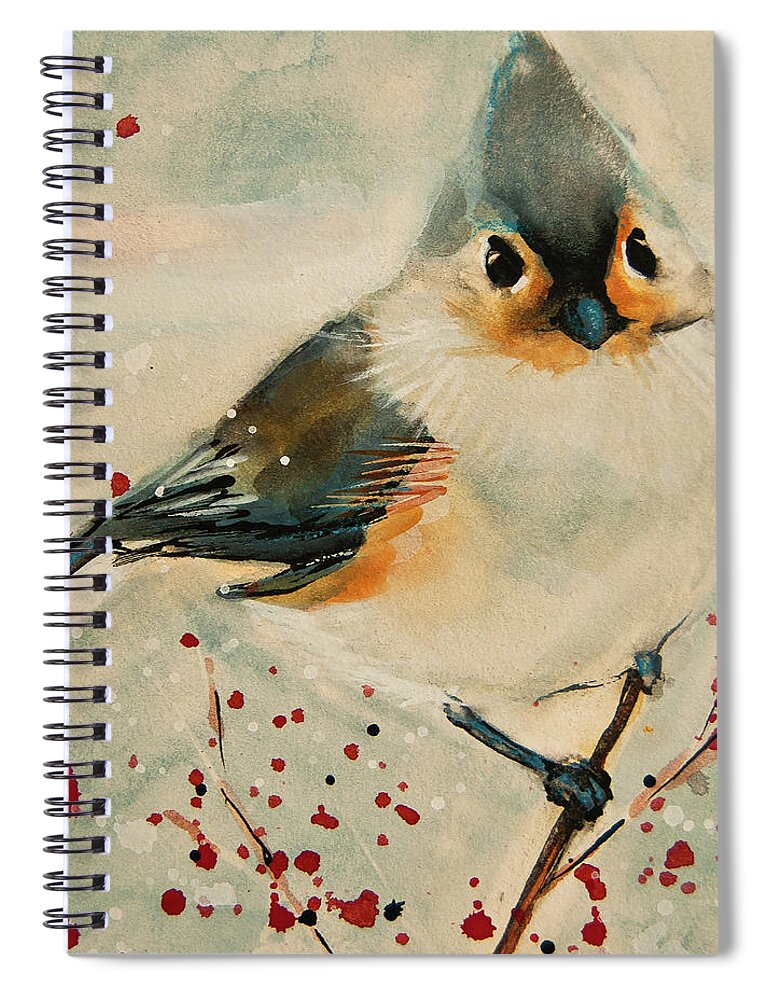 Blue Titmouse Spiral Notebook featuring the painting Tufted Blue Titmouse by Jani Freimann