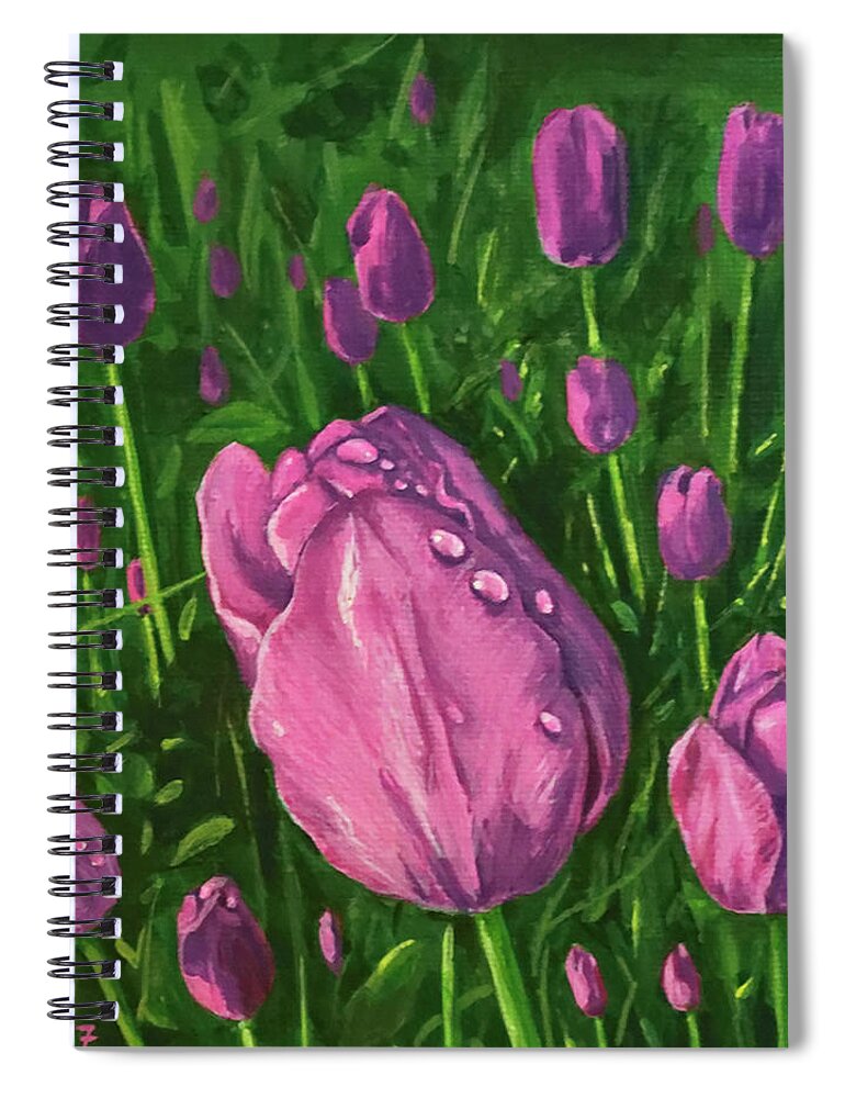  Spiral Notebook featuring the painting Tulip Garden by Sarra Elgammal