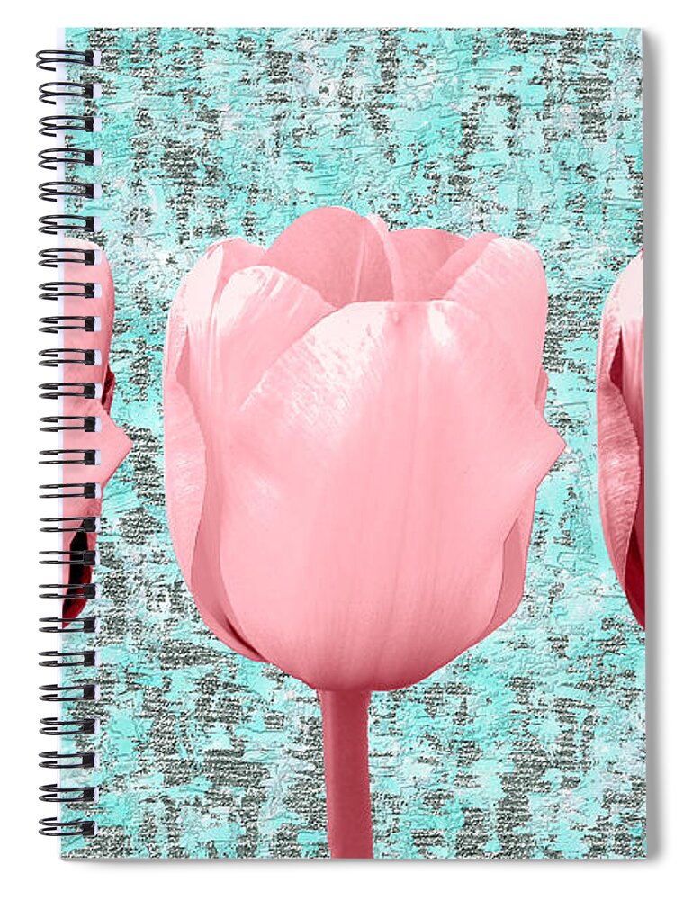 Blossom Spiral Notebook featuring the mixed media Tulip in Triplicate by Bentley Davis