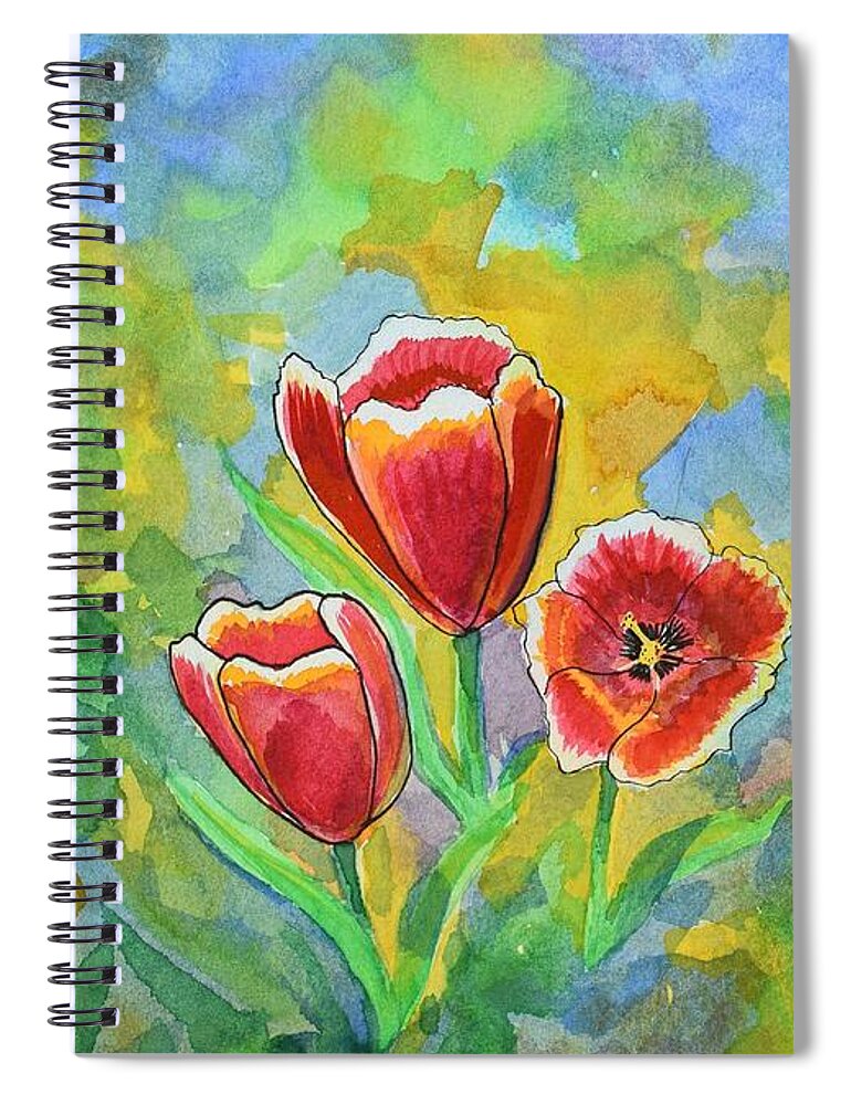 Tulip Spiral Notebook featuring the painting Tulips-Red by Monika Shepherdson