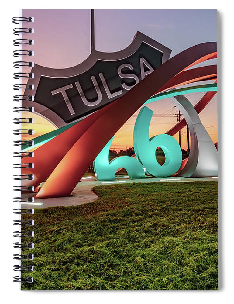 Tulsa Oklahoma Spiral Notebook featuring the photograph Tulsa Rt 66 Rising Out of Mingo Rd Circle - Oklahoma Sunrise by Gregory Ballos