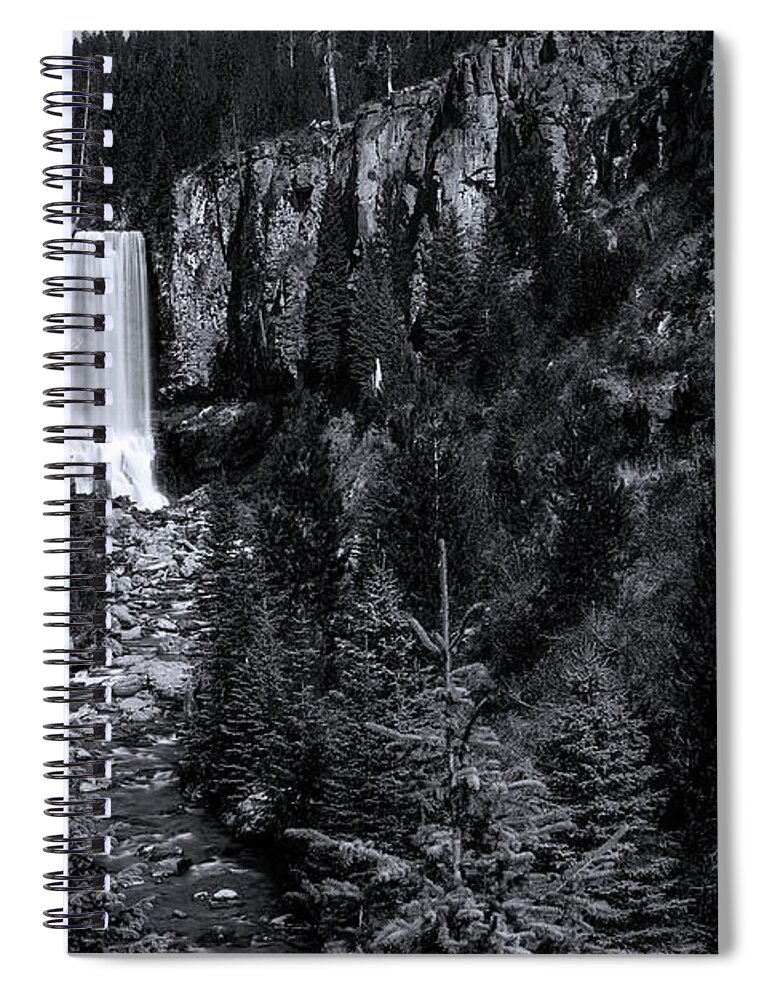 Black Spiral Notebook featuring the photograph Tumalo Falls 2 Black and White by Pelo Blanco Photo