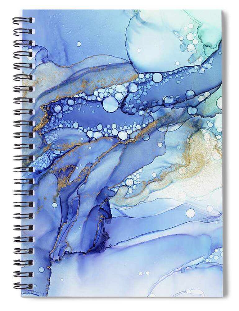 Blue Ink Spiral Notebook featuring the painting Tumultuous Ocean Waves Abstract Ink by Olga Shvartsur