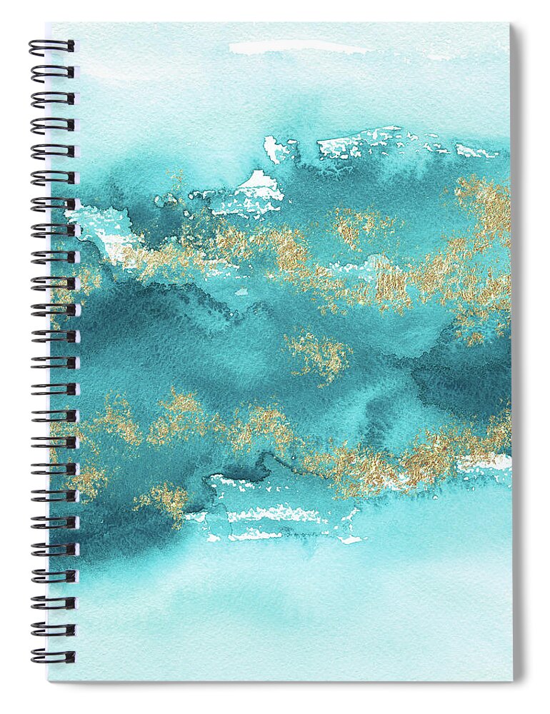 Turquoise Blue Spiral Notebook featuring the painting Turquoise Blue, Gold And Aquamarine by Garden Of Delights