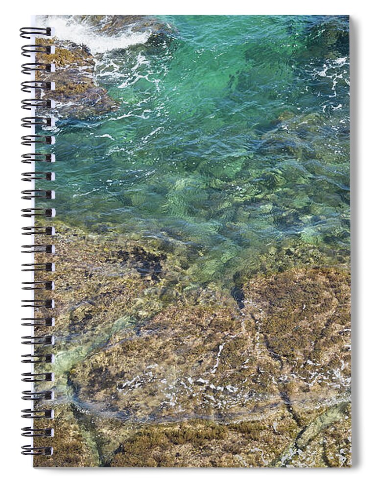 Turquoise Spiral Notebook featuring the photograph Turquoise Blue Water And Rocks On The Coast by Adriana Mueller