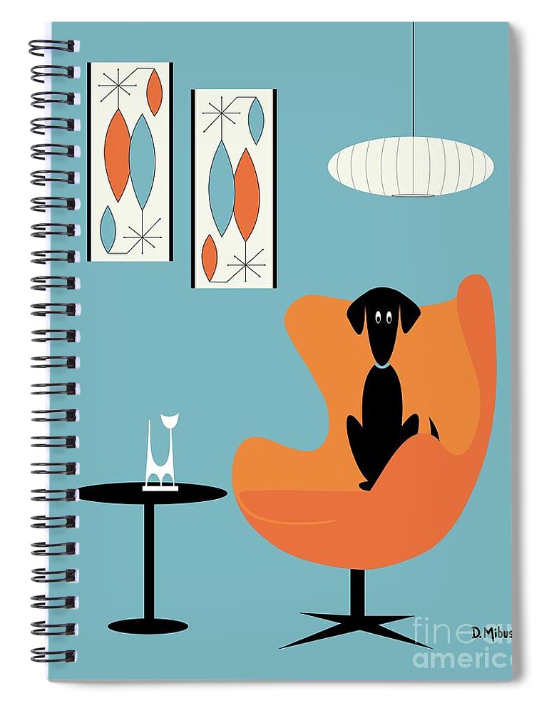 Mid Century Dog Spiral Notebook featuring the digital art Turquoise Room with Black Dog by Donna Mibus