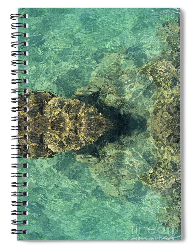 Turquoise Spiral Notebook featuring the digital art Turquoise sea water and rocks by Adriana Mueller