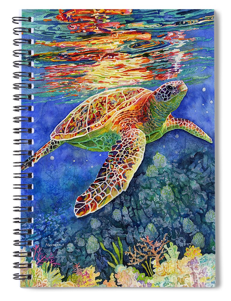 Turtle Spiral Notebook featuring the painting Turtle Reflections by Hailey E Herrera