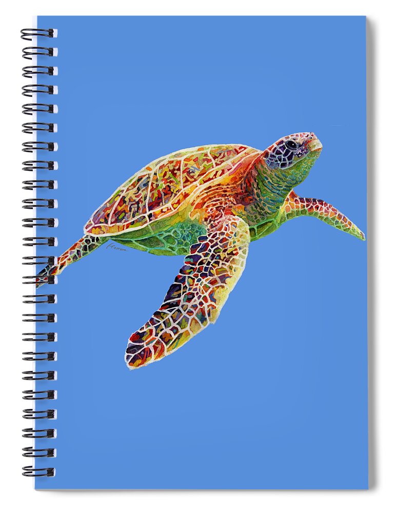 Turtle Spiral Notebook featuring the painting Turtle Reflections - solid background by Hailey E Herrera